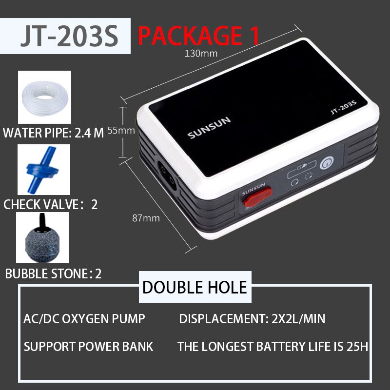 Outdoor aerator oxygenator Sensen AC and DC dual-use rechargeable oxygen pump dedicated for fishing Battery Air Compressor: JT-203S  set 1