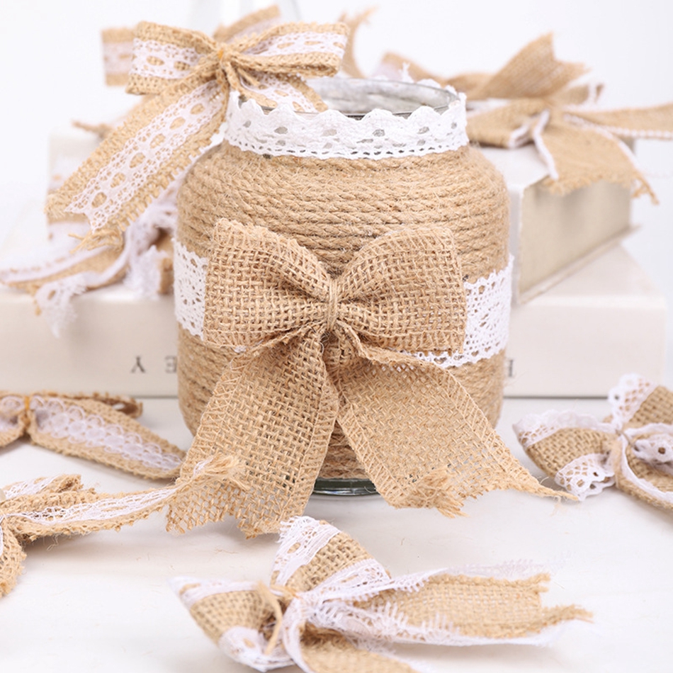 2M/Rolle Natürlichen Jahrgang Jute Leinwand Spitze Schleife Handwerk DIY NäHenne Jute Stoff wickeln Hochzeit Party Weihnachten hause Dekoration