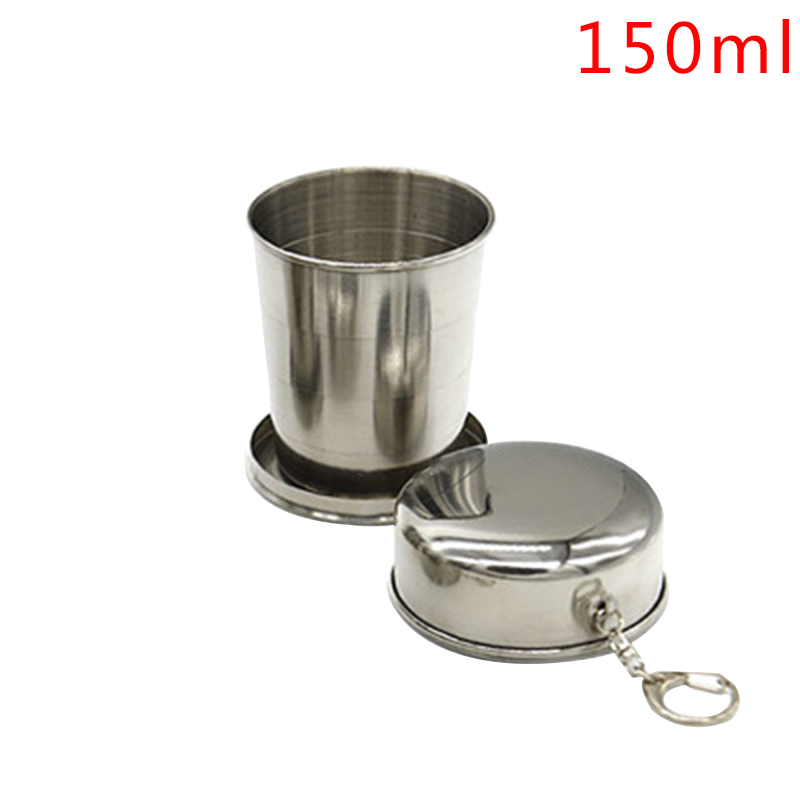 75ml/150ml/250ml sammenleggbar kopp i rustfritt stål bærbar utendørs reise camping teleskopisk kopp med nøkkelring vann kaffe håndkupp: 1pc 150ml m