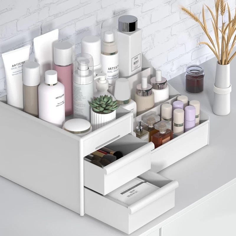 Stor kapacitet kosmetisk opbevaringsboks makeup skuffe arrangør smykker neglelak makeup container desktop diverse opbevaringsboks