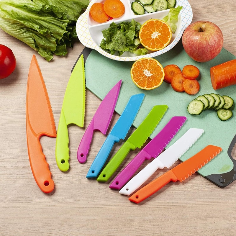 8 stk / sæt køkken småbørn kniv sæt børn børn køkken kok nylon plast brød knive frugtkage salat salat kniv