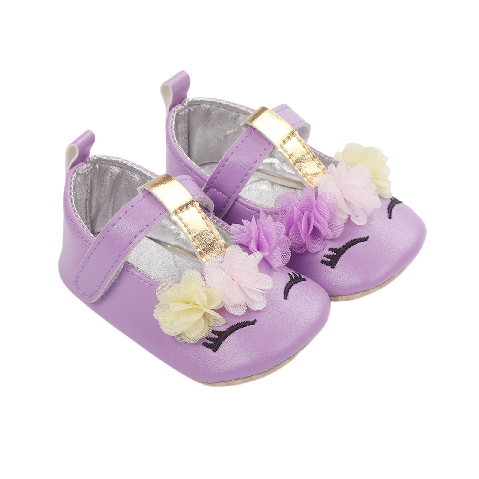 Doux bébé fille princesse chaussures fleur Mary Jane chaussures plates mocassins semelle souple antidérapant en cuir PU chaussures Prewalkers pour la fête quotidienne: Violet / 0-6M