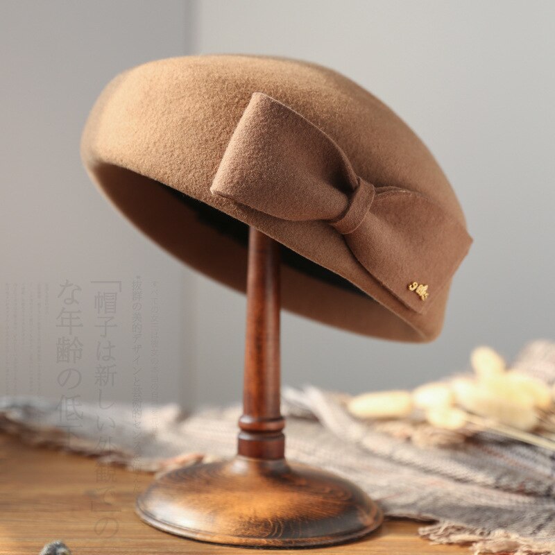 Dame lille størrelse stewardesse hat smart malerhat fest fedora kasket damer 100%  australien uldfilt baret 52-55cm 55-57cm: Kamel  m26 / M 55-57cm