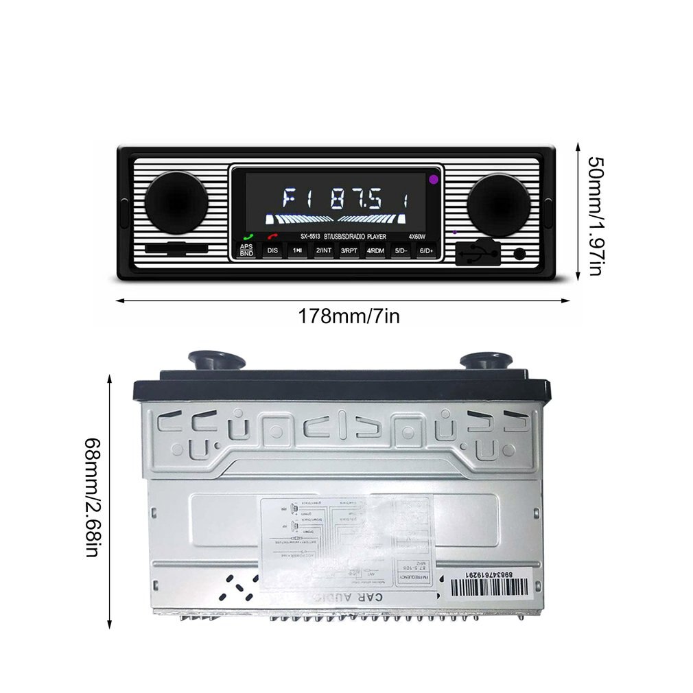 Veteranbil bluetooth fm radio  mp3 spiller stereo usb aux classic car stereo audio oled fargeskjerm bil musikk mediaspiller