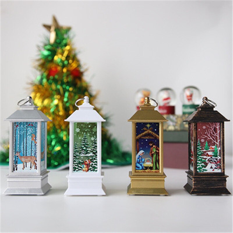 Kerst Sneeuw Lantaarn Batterij Operated LED Licht Water Glinsterende Kerstman Sneeuwpop Opknoping Night Lamp Vakantie Decor Kerst Lantaarns Decoratieve Outdoor Tall