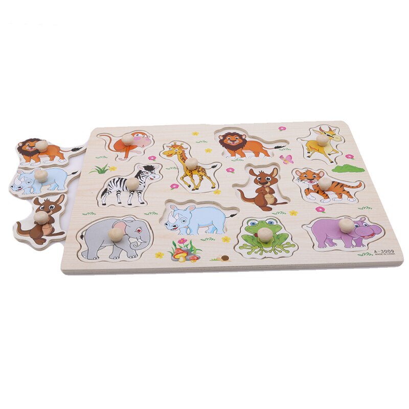 Puzzels Baby Speelgoed Pasgeboren Zoo Dieren Hand Puzzel Houten Kid Kinderen Baby Leren Educatief Speelgoed Puzzels