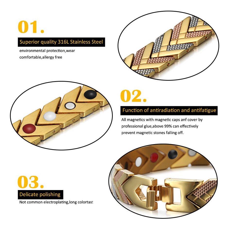 Goldene magnetarmbänder für damen, 4 in-in -1- kombination aus Germanium für gesundheit, bioenergie und heilwirkung, schmuck für frauen mit Arthritis