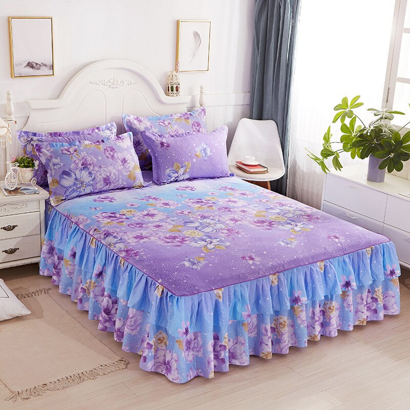 Belia Kreuz-grenze Bett Abdeckung Aloe Baumwolle Einseitig Bett Felsen Bett Abdeckung Koreanische Prinzessin Bett Abdeckung Drei-stück Bett Gesetzt: Weiß / 150 x 200cm 3 Stck
