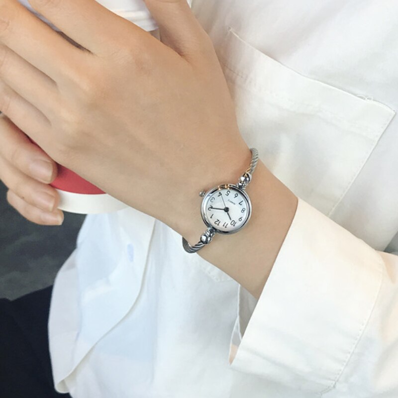 Reloj de pulsera con apertura para mujer, pulsera con apertura para estudiantes, de cumpleaños, versión coreana, relojes creativos de estilo universitario cadena fina