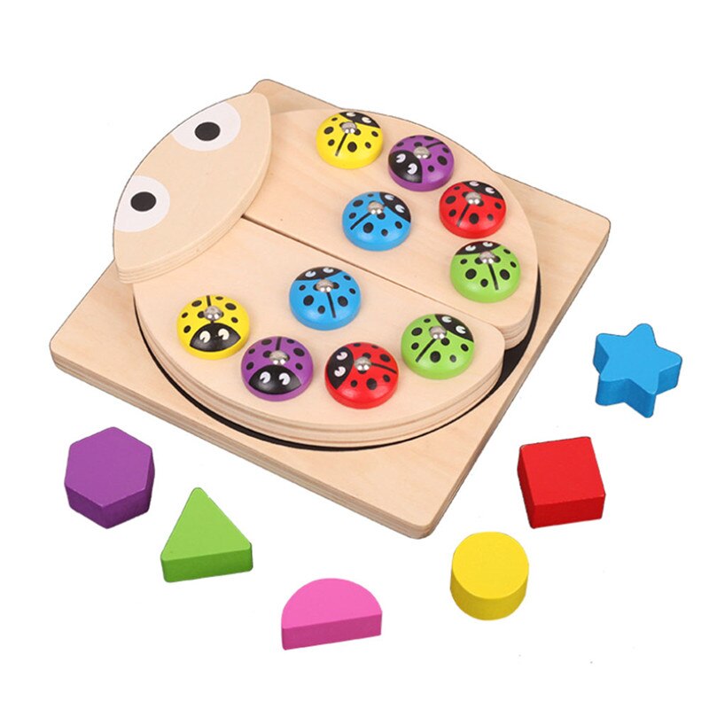 Baby Wooden Toys Ladybug Game Multicolour Shape Block Learning Educational Toys Multicolour Shape Block Table fish Game