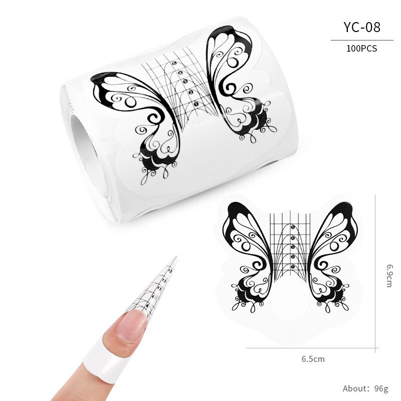 100pcs Butterfly Nail Forms Extension Tips French Acrylic Upper Forms For Nails Tips Building Extension Stencil Manicure Tools: YC-08