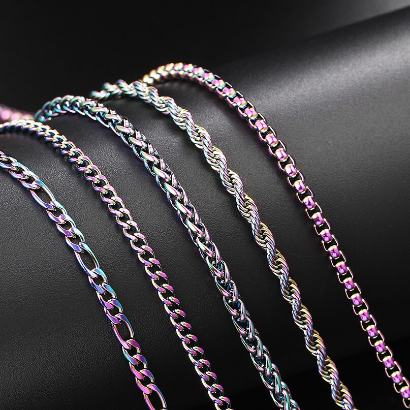 Colorful Rainbow 3MM Cuban Link Chain Necklace for Women Stainless Steel Rope Chain Choker On Neck Punk Trend LGBT Pride Jewelry