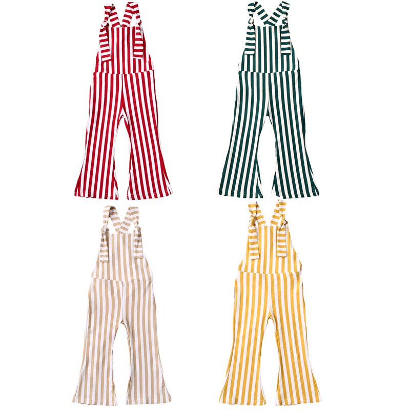 Summer Infant Baby Girls Rompers Overalls Striped Print Sleeveless Belt Jumpsuits Pants Clothes 6M-5Y