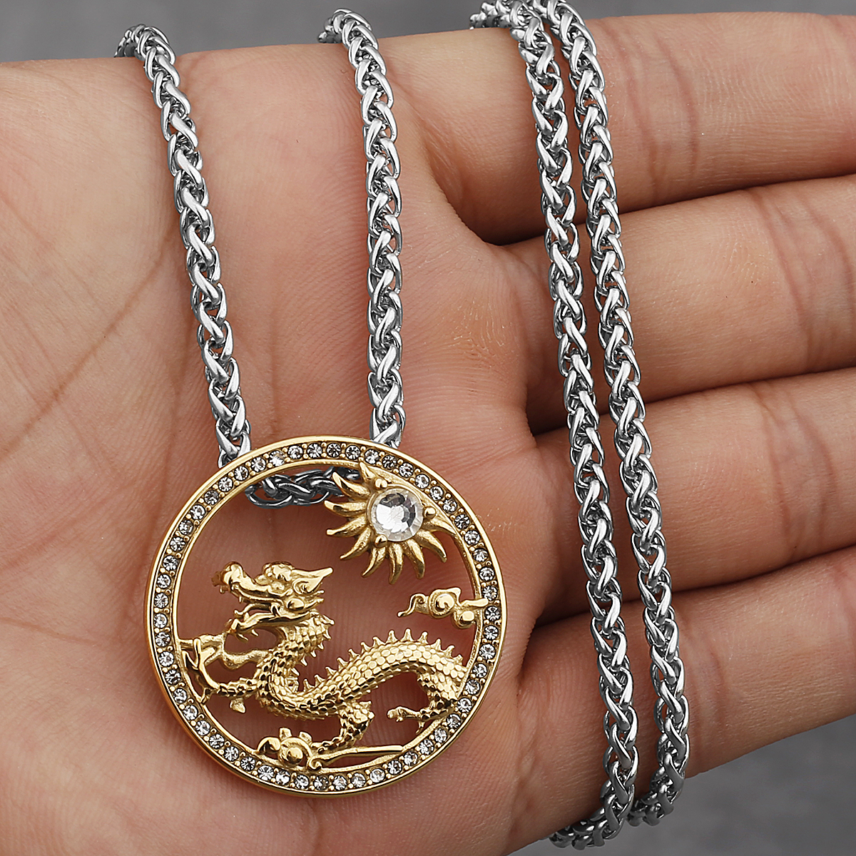 Zirkon Hohl Gold Farbe Drachen Anhänger Männer und Frauen Charme Halskette Straße Hüfte hüpfen Edelstahl Schmuck Zubehör