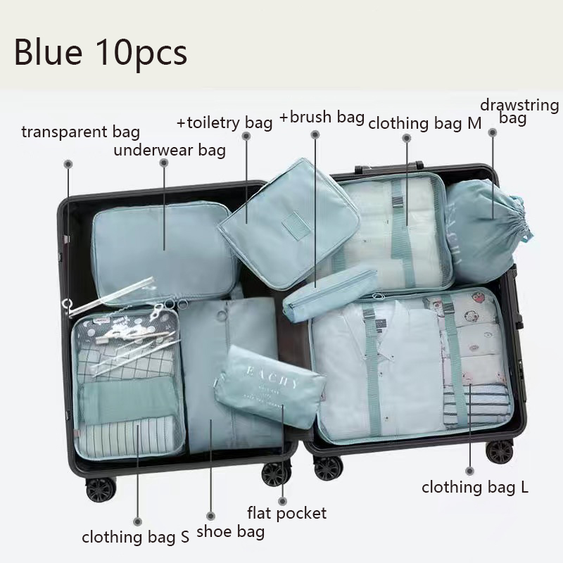 6 Stuks Koffer Organizer Verpakking Kubussen Reizen Kit Accessoires Bagage Opbergzakken Schoenkleding Organizer Toilettas Mannen Vrouwen: Sky Blue