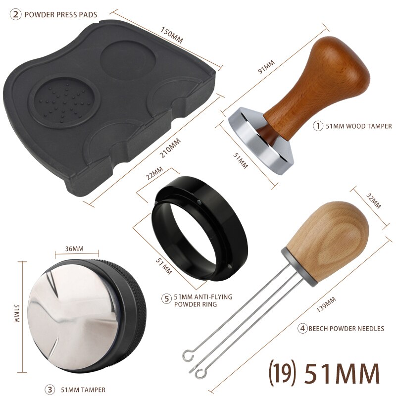 Doseur de café, poignée en bois massif, aiguille, doseur, distributeur, outil de nivellement, mélange de café: 19-51MM