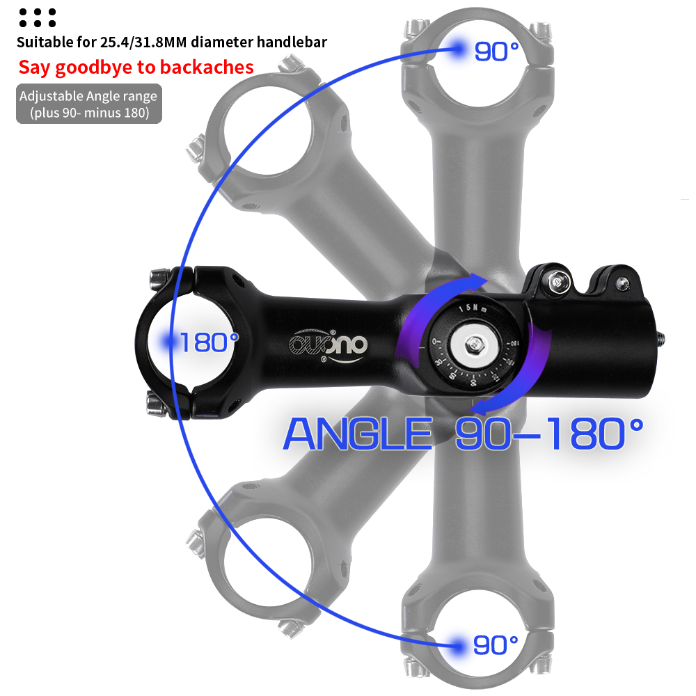 OUO MTB Attacco Manubrio Regolabile MTB potenza bicicletta Tavolo 90-180 Gradi Manubrio Della Bicicletta estensore 25.4/31.8mm Giù Stelo Estensione Doppio Blocco