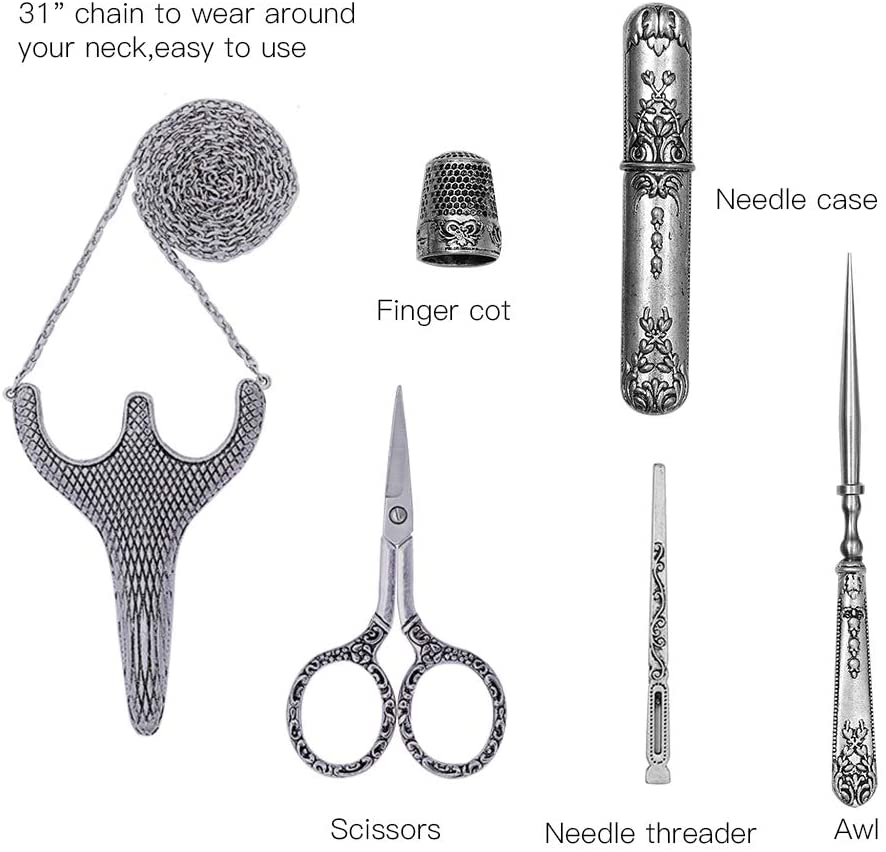 LMDZ Stainless Steel Safety Scissors,Thread Cutter with Sheath, Sewing Needle Case,Awl,Finger Cot for Sewing,Cutting,Art Work