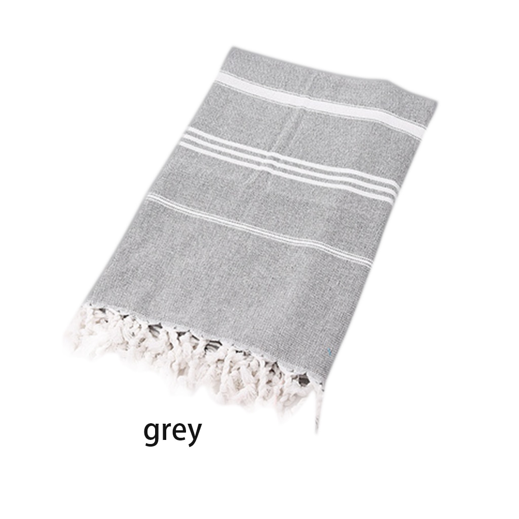 Striped Cotton Turkish Bath Towel with Tassel Thin Travel Camping Bath Sauna Beach Gym Pool Blanket Absorbent Easy Care: grey