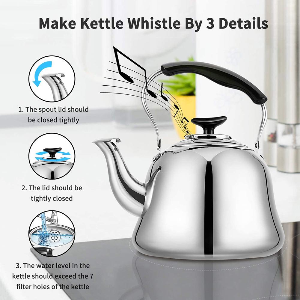 Stainless Steel Whistling Tea Kettle Stove Top Teapot Pot, Thin Base