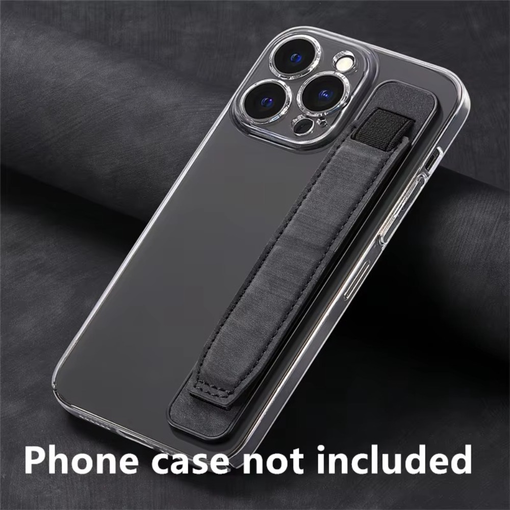 Bracelet de téléphone portable en cuir PU, sangle de poignée de doigt télescopique, support de téléphone portable universel pour la plupart des smartphones: Black