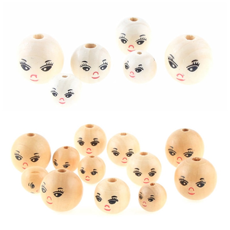 20pcs Smiling Face Wooden Beads Spacer Beading Beads for Baby DIY Crafts Kids Toys Pacifier Clip Jewelry Making DIY Pick Color