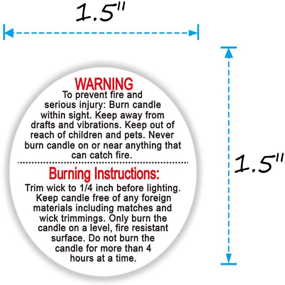 Candle Warning Label Candle Jar Container Sticker Waterproof Candle Safety Label Vow Sticker Label 500pcs/roll 3.8cm