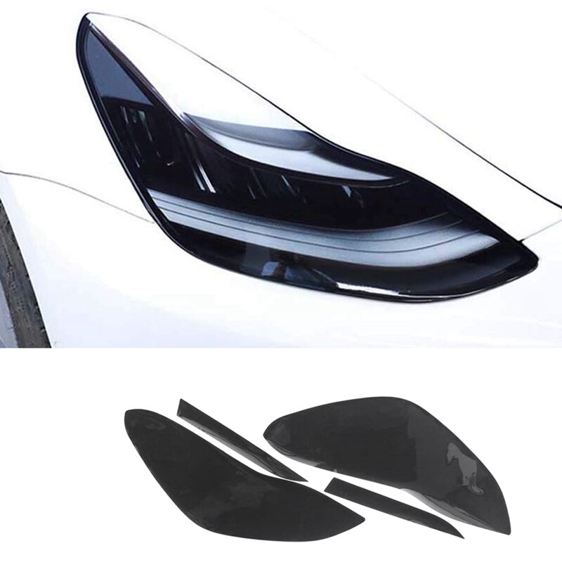 Car Front Headlight Cover TPU Protective Film for Tesla Model 3 Smoke Black