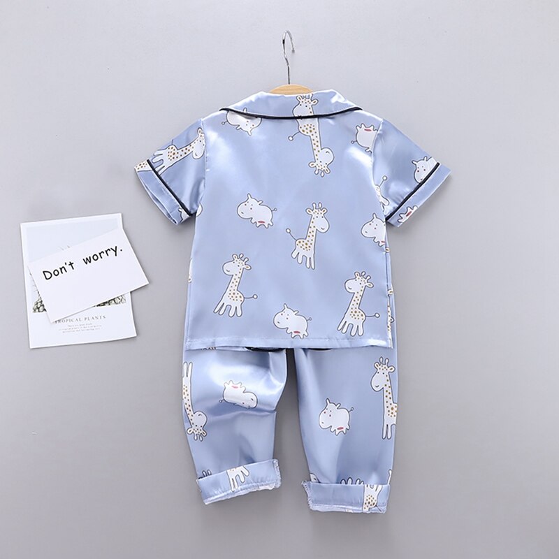 Sommer Baby Kleidung freundlicher Mädchen Jungen Pyjama Giraffe Nachtwäsche 2Stck Kurzarm Bluse Spitzen + Nacht Hosen einstellen 7