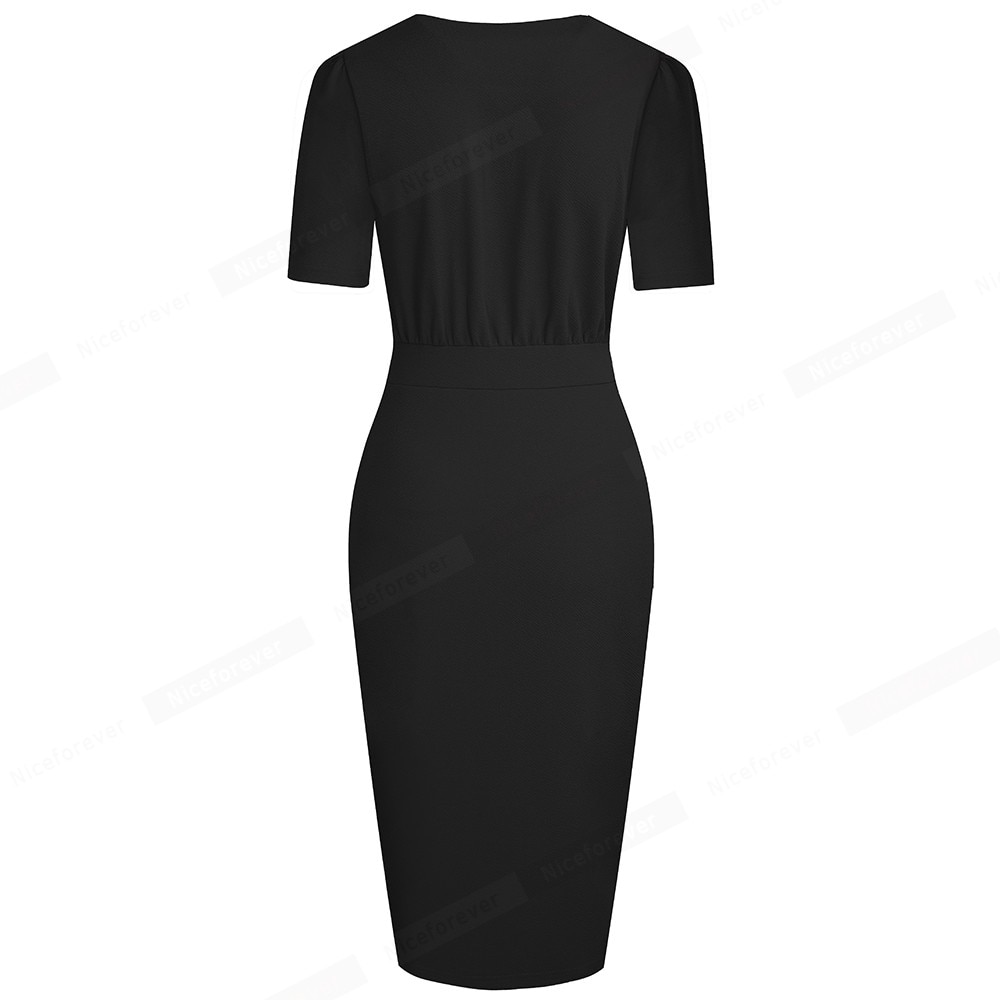 Nice-forever Summer Women Solid Color Office Work Dresses Business Formal Slim Bodycon Fitted Dress btyB583