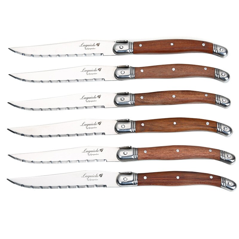 Laguiole Stijl Steak Messen Rvs Diner Mes Set Houten Handvat Tafel Messen Xmas Servies Keuken Bestek Set 4/6 Pcs