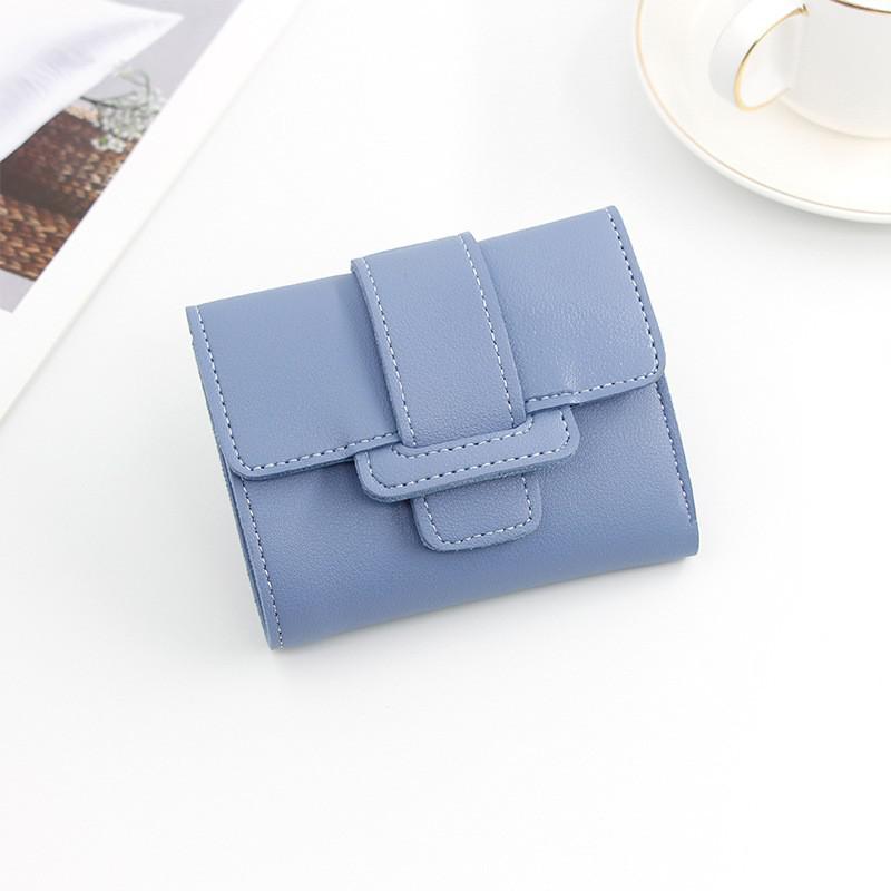 Women's Three- Folding Short Wallets Lovely Candy Color Female Coin Purse Casual Pu Leather Card Holder Slim Hasp Clutch: Blue