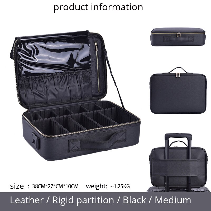 Organizador de maquillaje de gran capacidad para mujeres, caja de almacenamiento de Neceser cosmético de multicapa, Bonito traje portátil: BLACK-M
