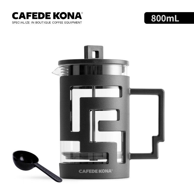 CAFEDE KONA presse française café presse thé cafetière en verre cafetière haute densité en acier inoxydable maille verre résistant à la chaleur: BLACK 800ML