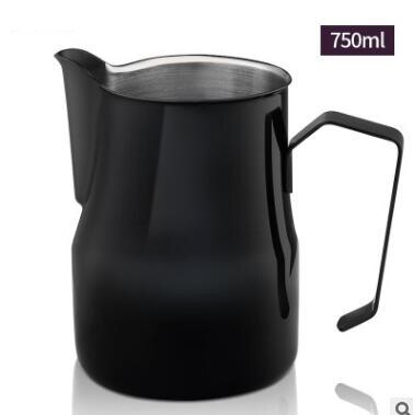 1pc 750ml Colorful Frothing Jug Espresso Coffee Pitcher Barista Craft Coffee Latte Milk Frothing Stainless Steel Mug: Black-750ml