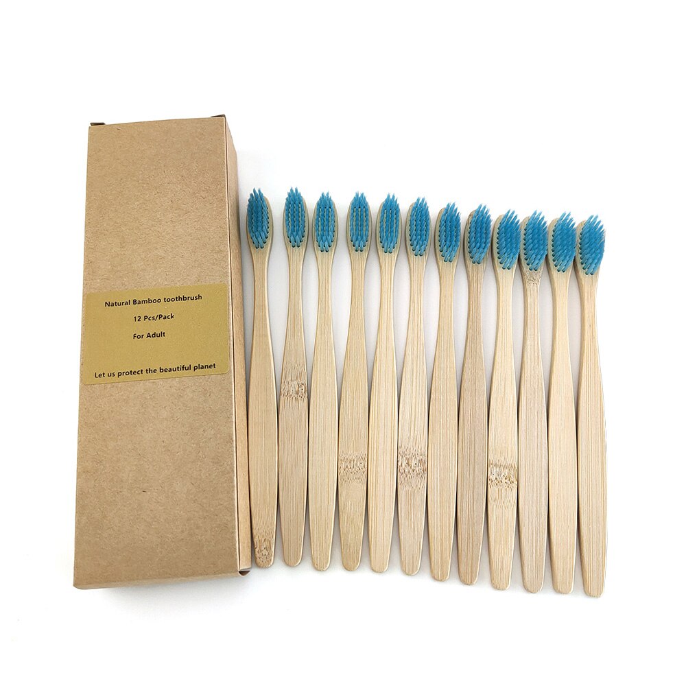 Brosse à dents en bambou , fibre souple, manche en bambou solide, , santé buccale, voyage, 12 pièces/paquet: 1200-P-1