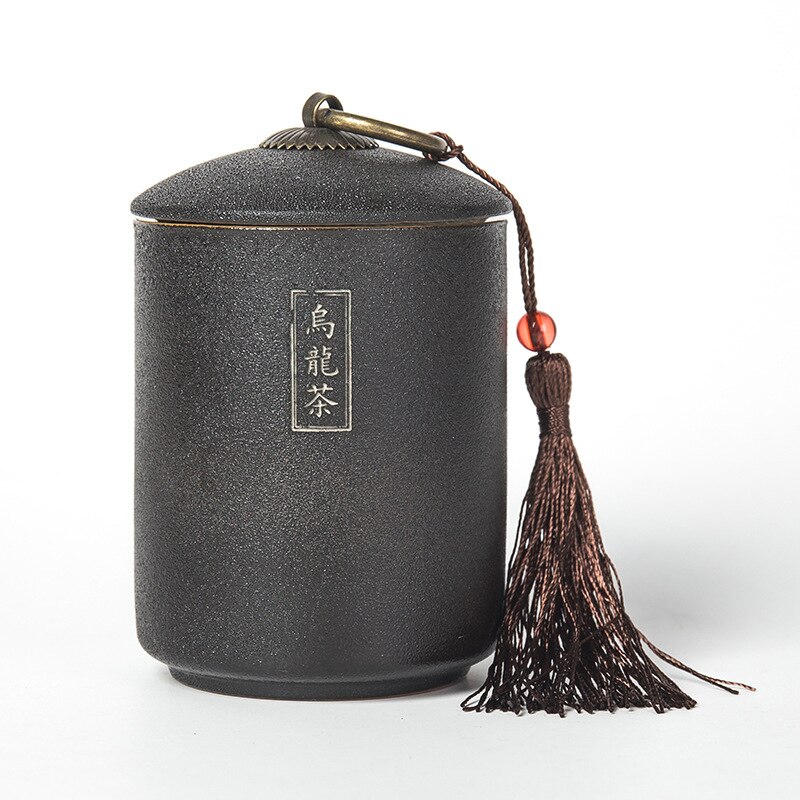 Black Pottery Tea Caddy Ceramic Sealed Storage Tank Plain Tea Canister Spice Jars Coffee Storage Box Kitchen Container