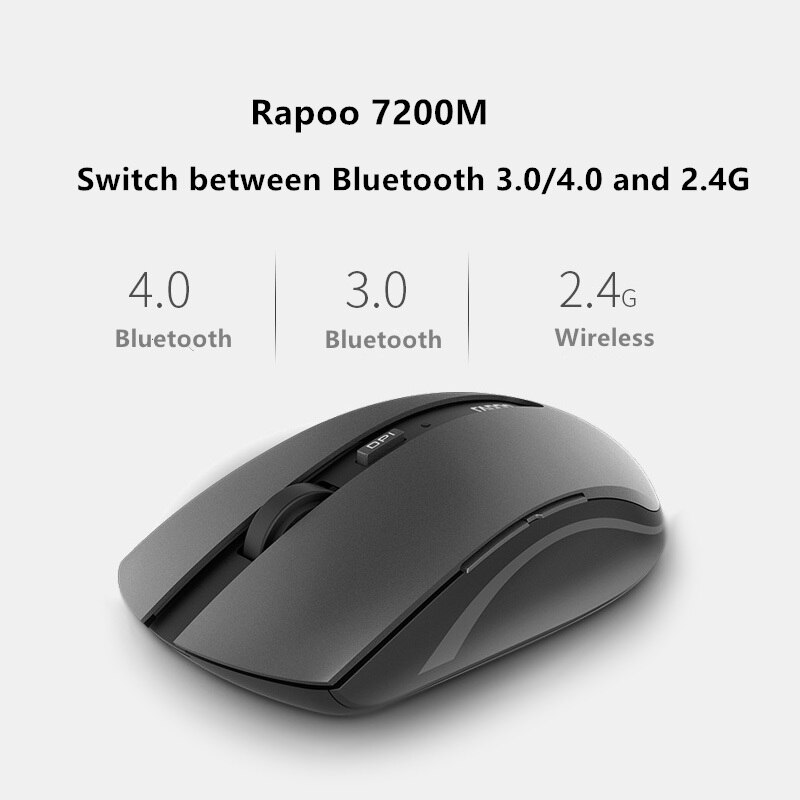 Rapoo – souris multimode sans fil 7200M, silencieuse, 1600DPI, Bluetooth 3.0/4.0 RF 2.4GHz, pour ordinateur portable