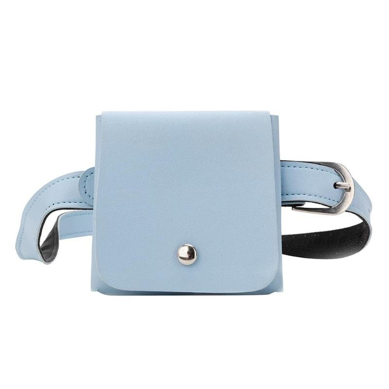 Hållbara pu läder fanny handväskor kvinnor mini enkel messenger enfärgade midjeväskor liten godisväska: Blå