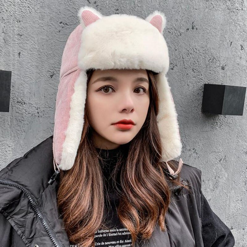 Ushanka – chapeau d'hiver épais pour femme, , coupe-vent, avec oreillettes