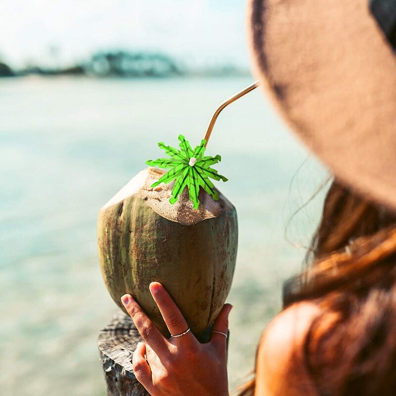 Groene Kokosnoot Boom Tandenstokers Papier Paraplu Tandenstokers Handgemaakte Cocktail Parasol Sticks Voor Cocktail Decoraties