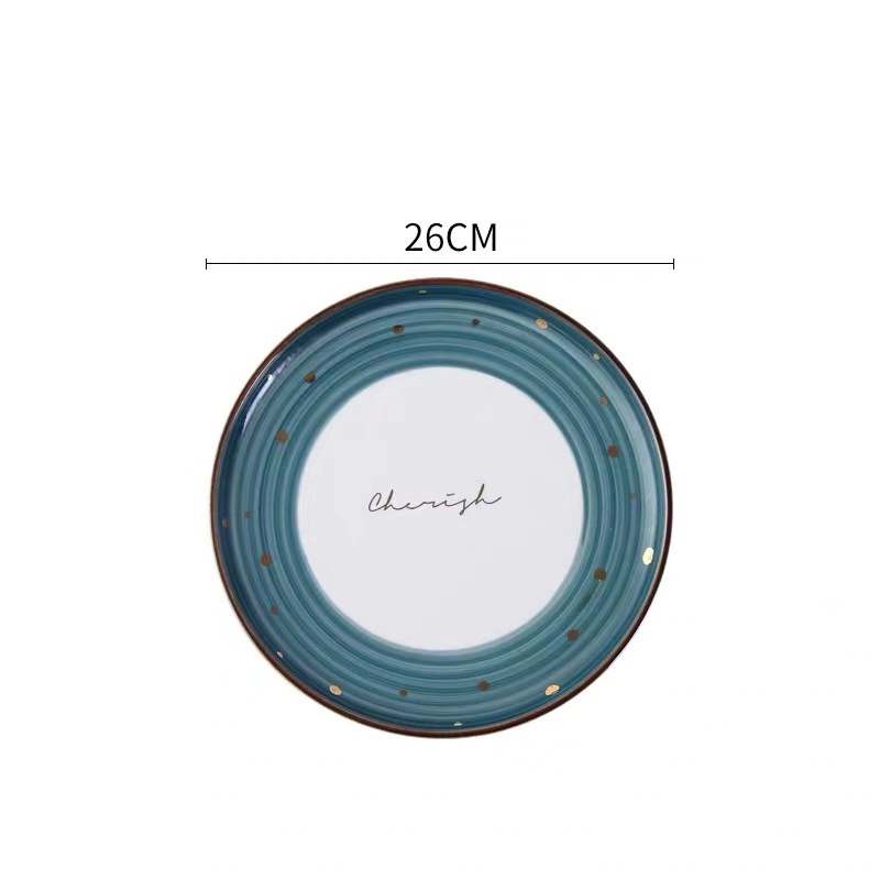 Nordic Kurze Welle Topf Große fisch Teller Runde Keramik Geschirr Pizza Platte Kochgeschirr Porzellan Sushi Geschirr: 10inch plate blue