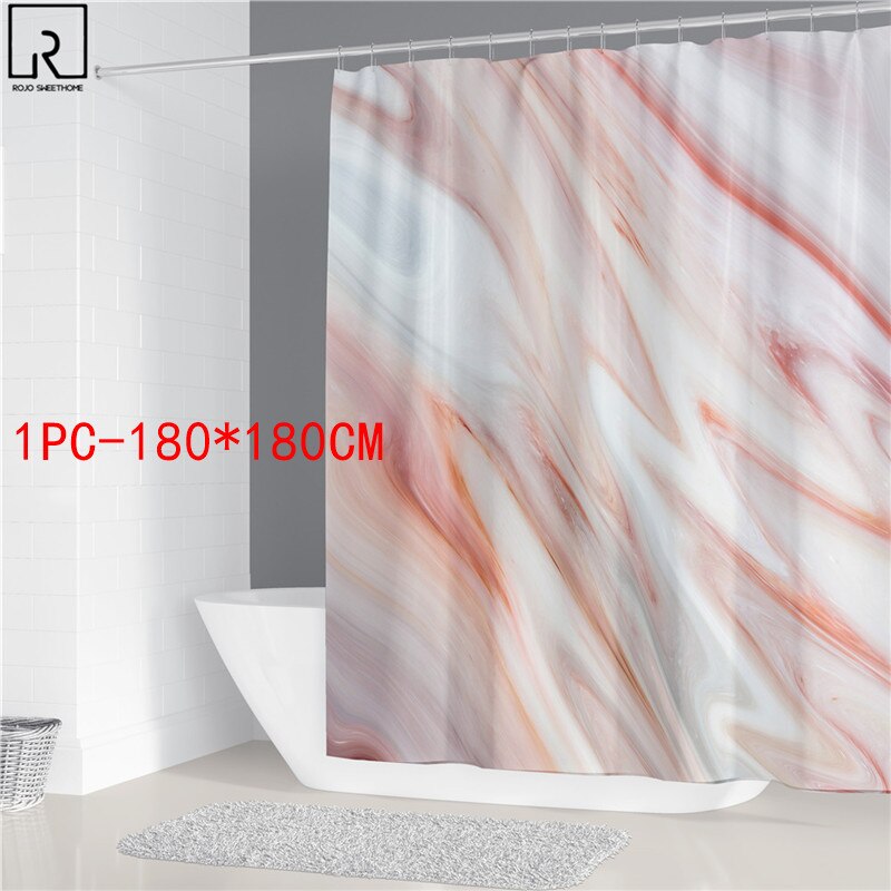 Rideaux de douche en marbre rose, décor brillant pour salle de bain, tissu en Polyester, couverture de toilette, tapis, accessoires de WC: 1PC180x180cm-C