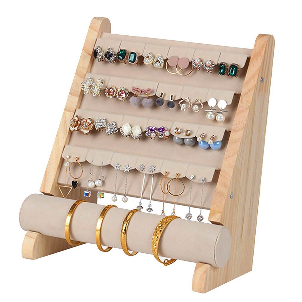 Houten Sieraden Organizer Rack Haak Oorbellen Holder Hanger Ketting Horloge Armband Stand Display Opslag