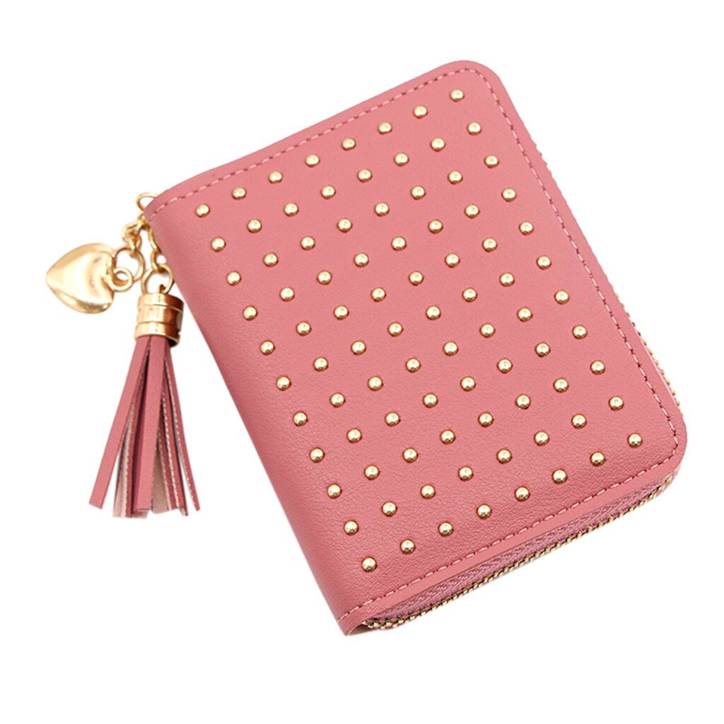 Kwastje Portemonnee Vrouwen Kleine Leuke Portemonnee Leer Klinknagel Vrouwen Portefeuilles Rits Portemonnees Portefeuillesubsidies Vrouwelijke Clutch Cartera Mujer: HOT PINK