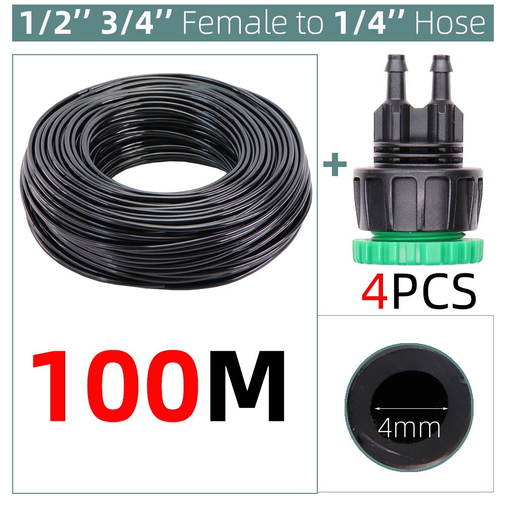10-100M 4/7mm Garden Watering PVC Hose Pipe Micro Irrigation Tubing Sprinkler w/ 1/2'' &amp; 3/4'' 2-Way Barbed Outlets Connector: L