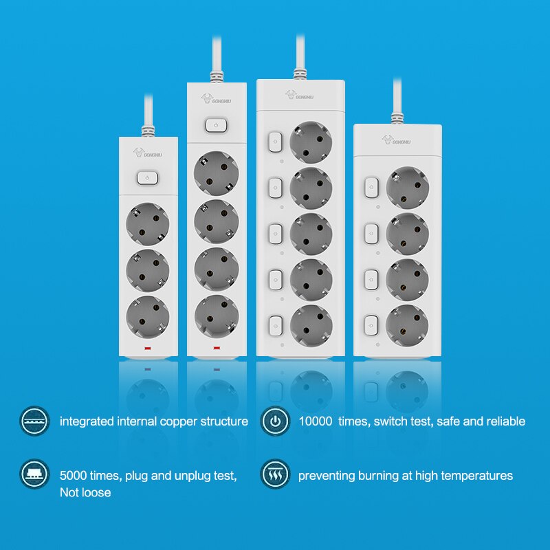 Bull Stopcontact EU Plug Extension Socket Outlet EU Power Strip 3m 3-poorten netwerk filter smart socket