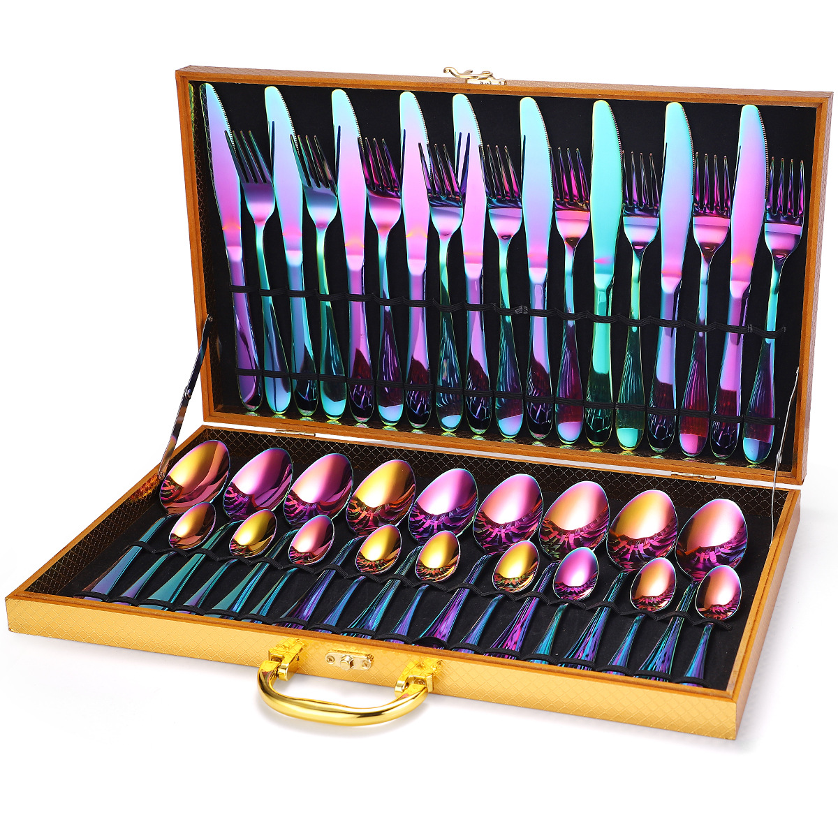 36-Piece Set Stainless Steel Cutlery Box. Cutlery dishes and plates sets forks knives spoons rose gold flatware: Red