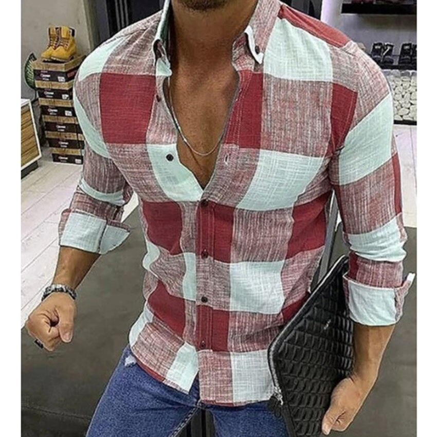 Nueva camisa de hombre a cuadros de de Hombre Camisas casuales de Streetwear con manga larga Hombre ropa: XXXL