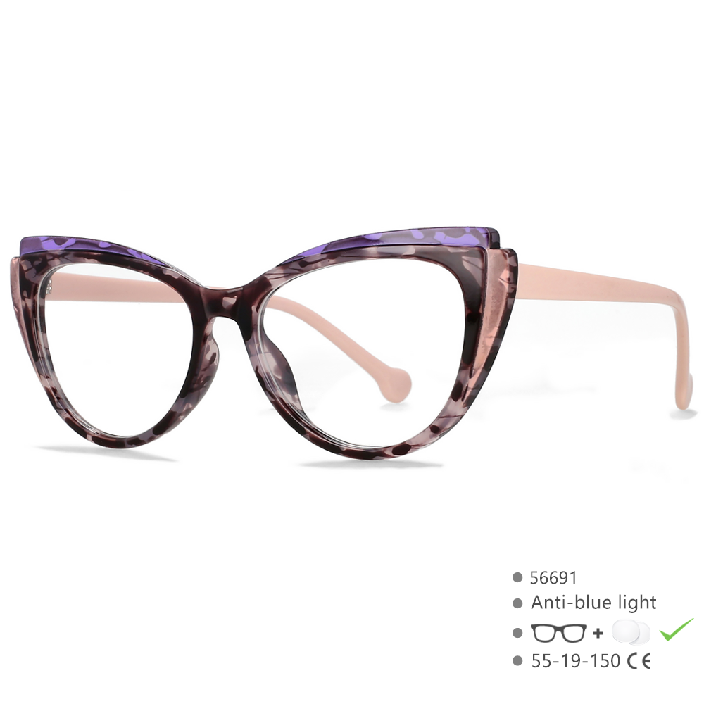 56691 Regenboog Optische Spektakel Frame Vrouwen Mode Gekleurd Wenkbrauw Frame Platte Spiegel Cat Eye Anti Blauwe Computerbril: Blauw